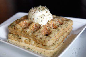 Savory Paleo Waffles with Poached Eggs and Hollandaise Sauce