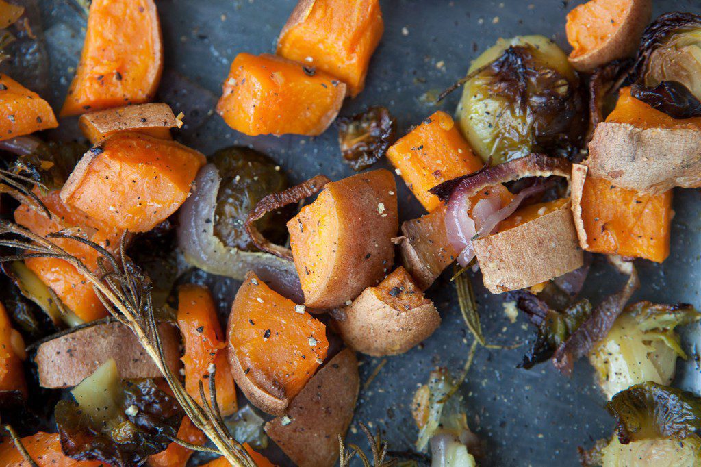 Brussels Sprouts and Sweet Potatoes with Rosemary