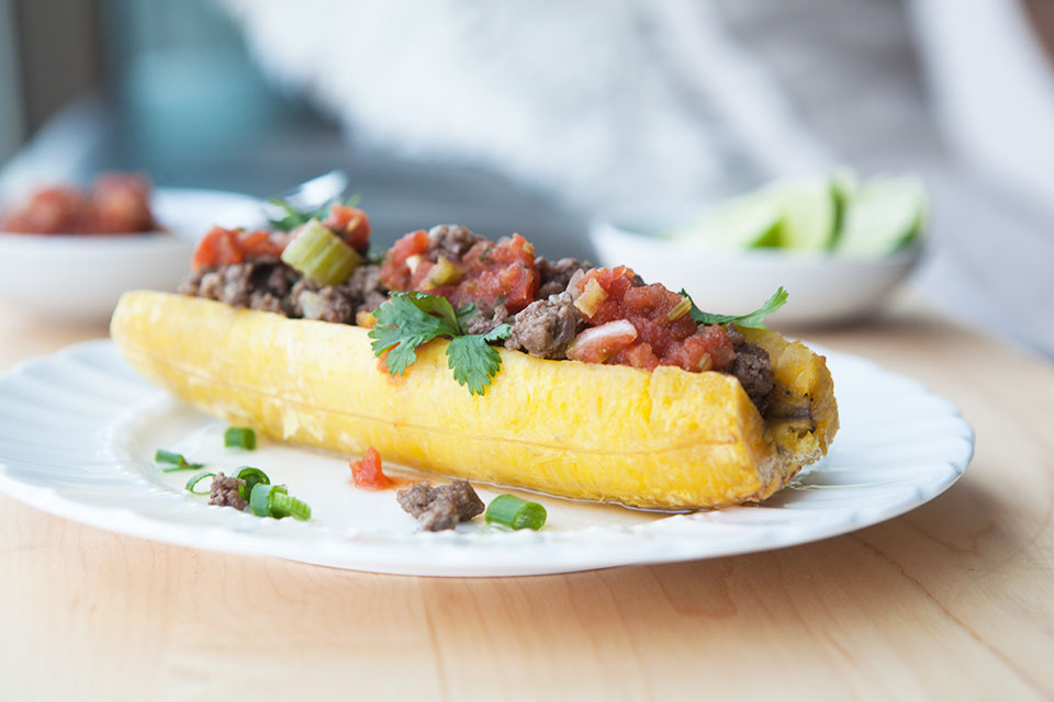 Plantain Boats with Spicy Beef