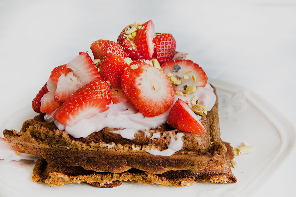 Paleo Diet Protein Waffle with Strawberry Topping Recipe