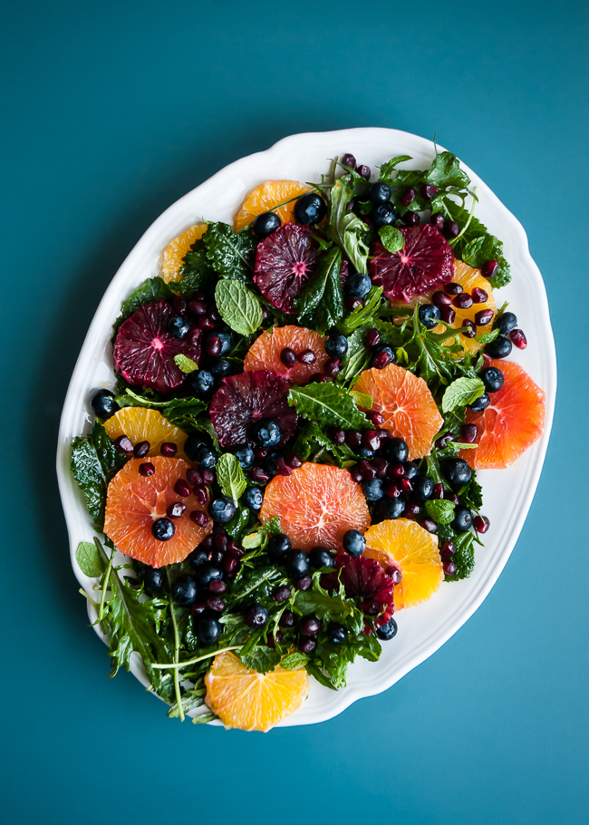 Baby Kale Salad with Oranges, Blueberries and Pomegranate Seeds