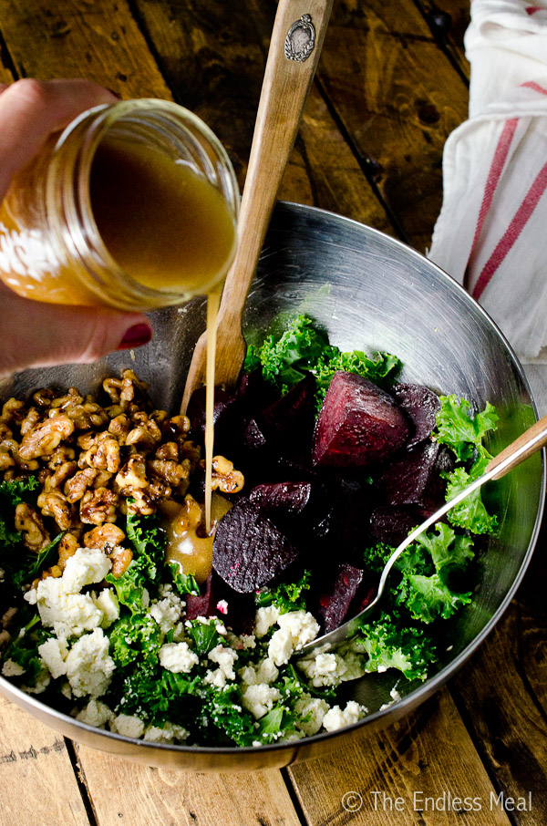 Roasted Beet and Kale Salad With Maple Candied Walnuts