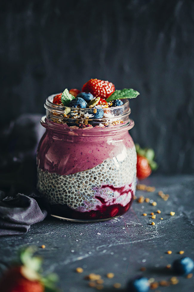 Chia, Acai and Strawberry Layered Breakfast Jar