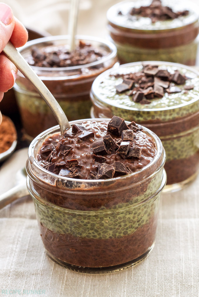 Chocolate and Matcha Chia Pudding Parfaits