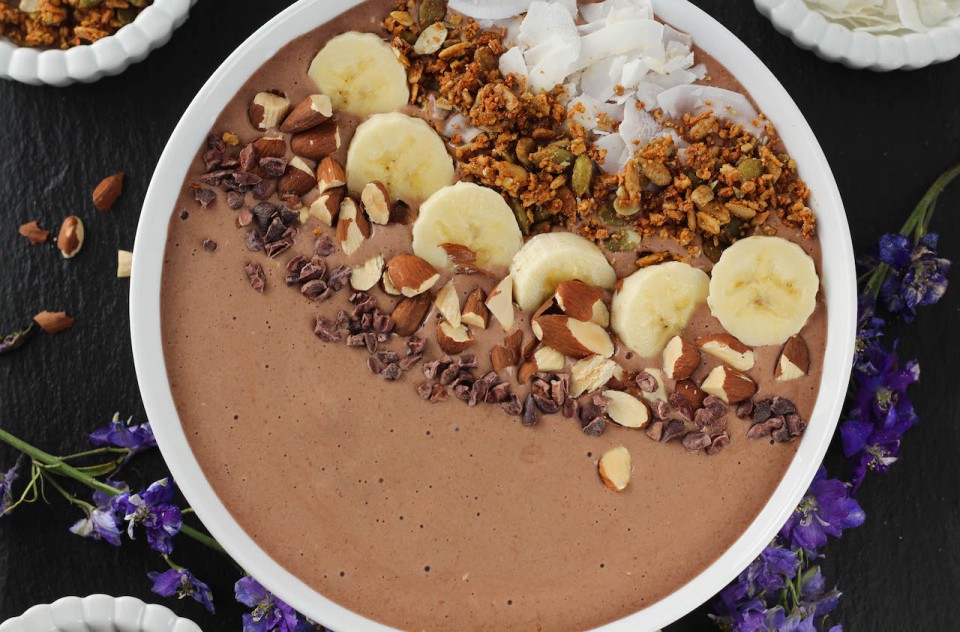 Chocolate “Peanut Butter” Protein Smoothie Bowl