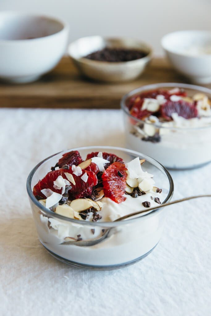 Coconut Yogurt with Blood Oranges and Cacao Nibs