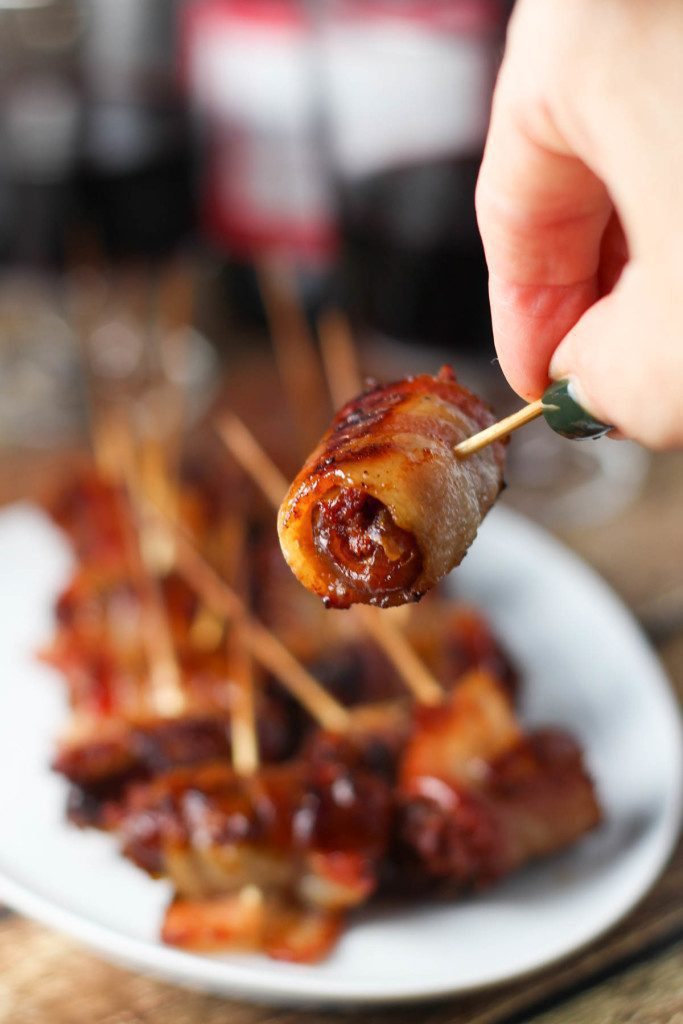 Dates Wrapped In Bacon With Marcona Almonds