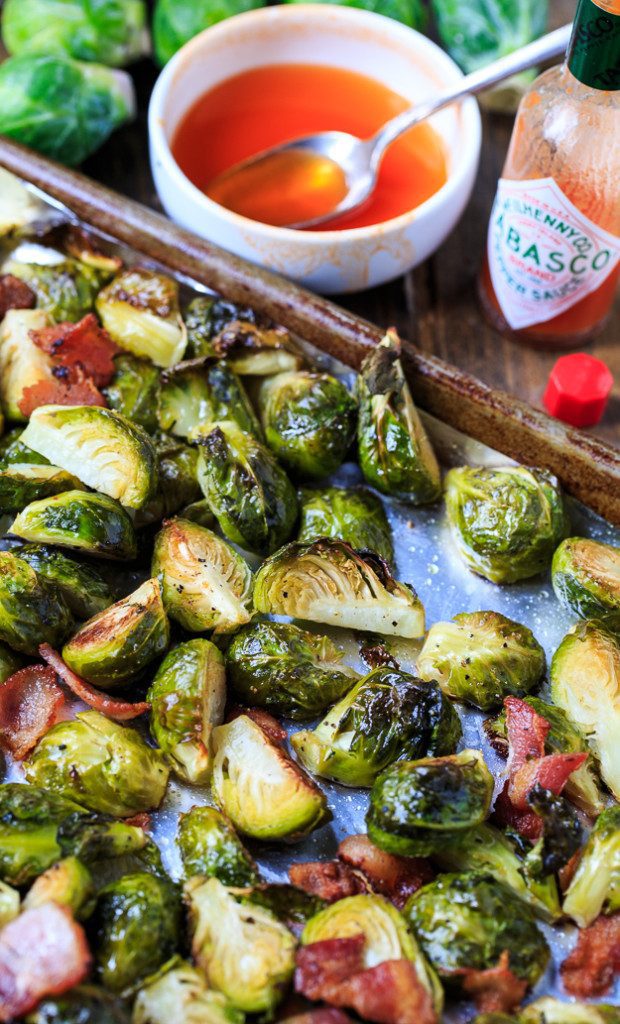 Roasted Brussels Sprouts with Bacon and Tabasco Honey Glaze