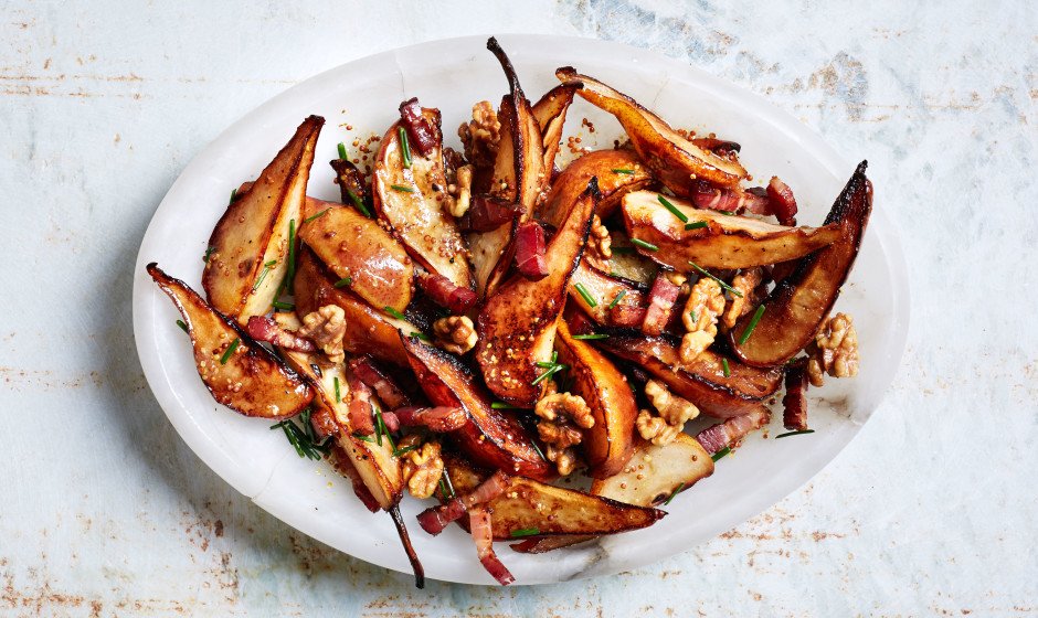 Sautéed Pears with Bacon and Mustard Dressing
