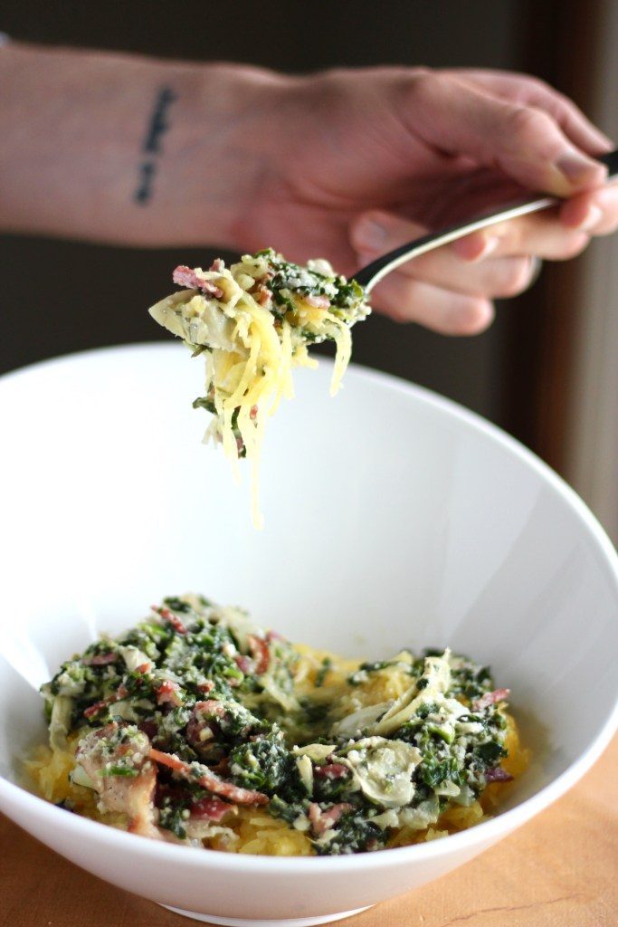 Spinach Artichoke And Bacon Spaghetti Squash