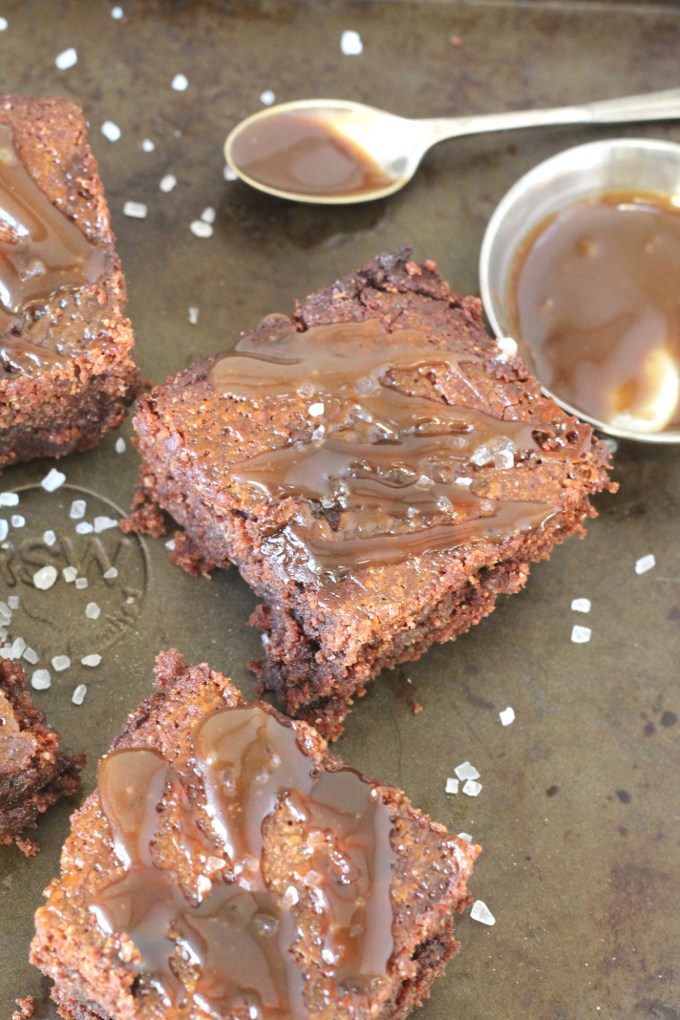 FLOURLESS SALTED CARAMEL CHOCOLATE BROWNIES