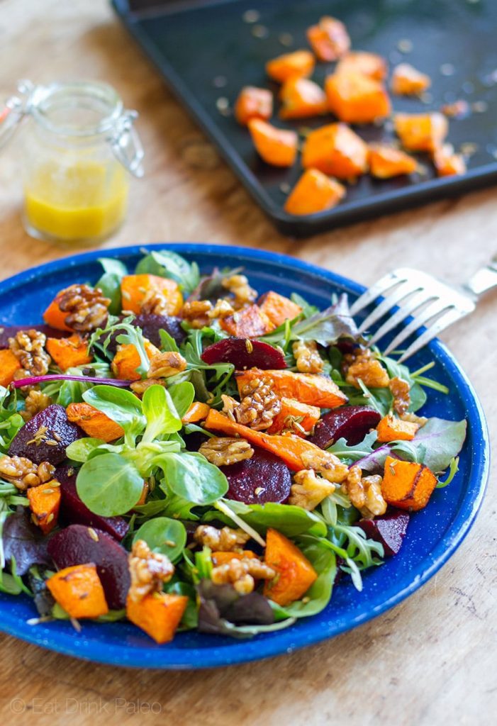 BEETROOT & PUMPKIN SALAD WITH OREGANO GARLIC CHICKEN