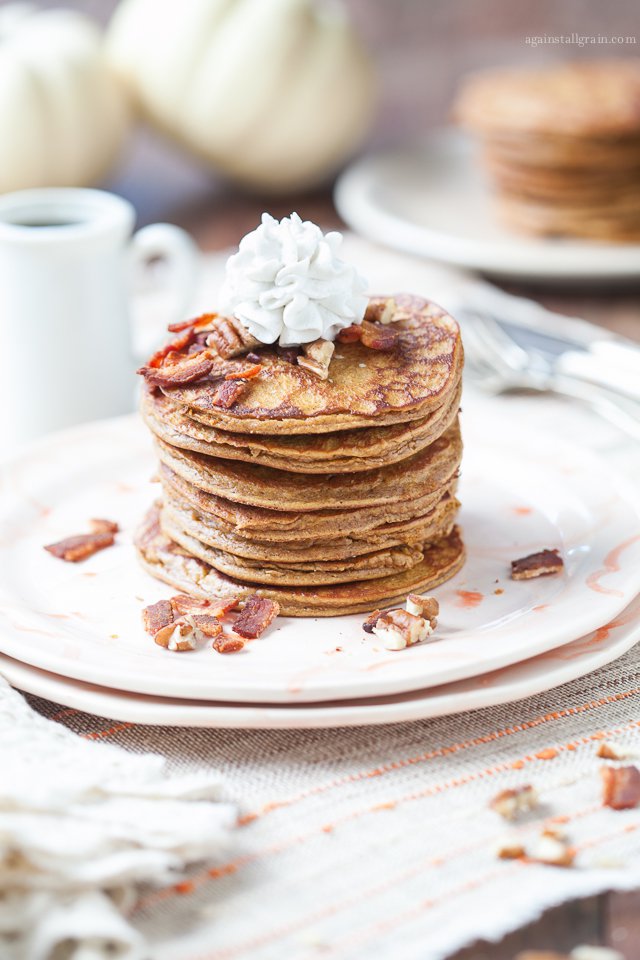 PUMPKIN PANCAKES WITH BACON AND PECANS