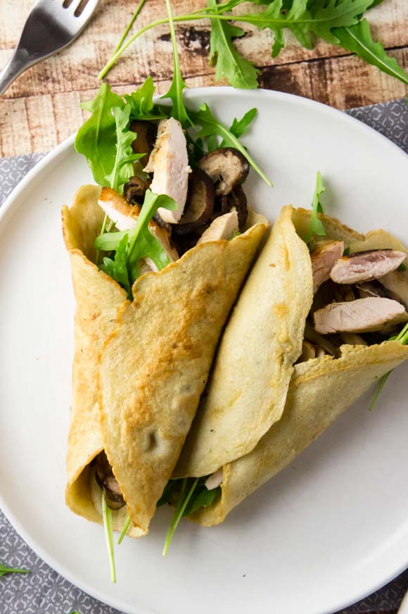 CHICKEN, MUSHROOM & ARUGULA SAVORY CREPES (PALEO)