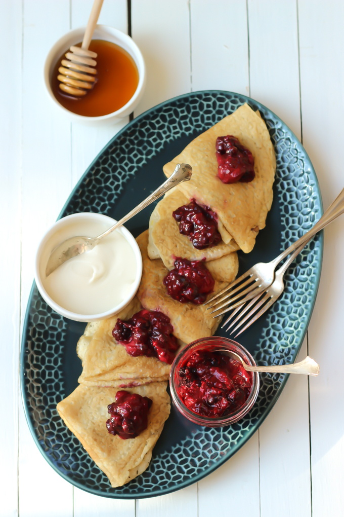 PALEO CRÊPES WITH MIXED FRUIT COMPOTE AND COCONUT HONEY WHIPPED CREAM
