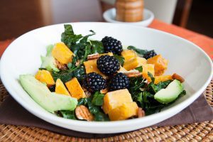 Massaged Kale and Roasted Squash Winter Salad with Maple Vinaigrette