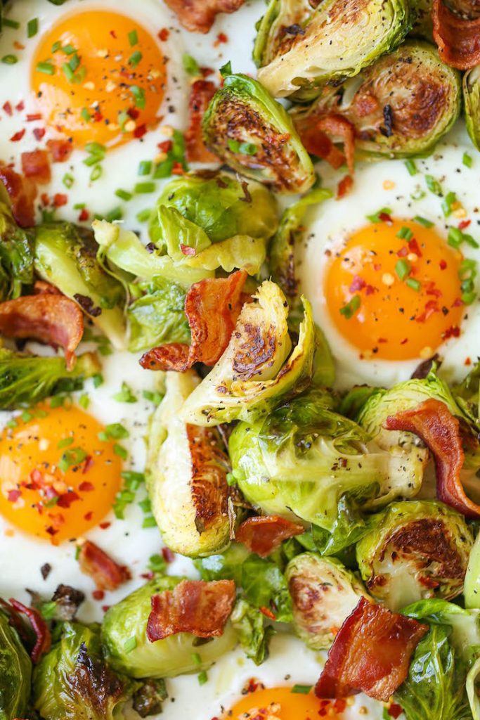 BRUSSELS SPROUTS, EGGS AND BACON