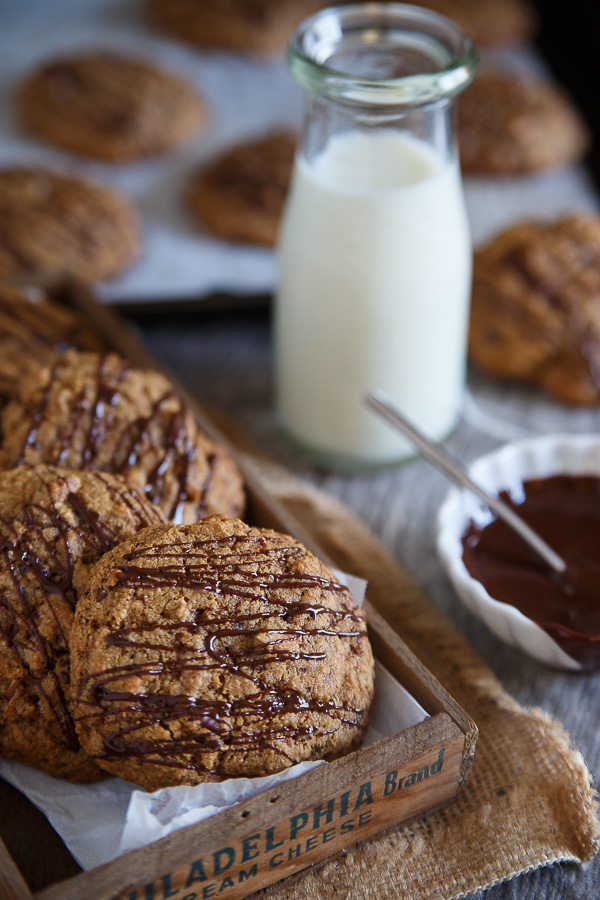 CHOCOLATE DRIZZLED SALTED BUTTER PECAN COOKIES