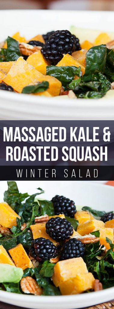 Massaged Kale and Roasted Squash Winter Salad with Maple Vinaigrette