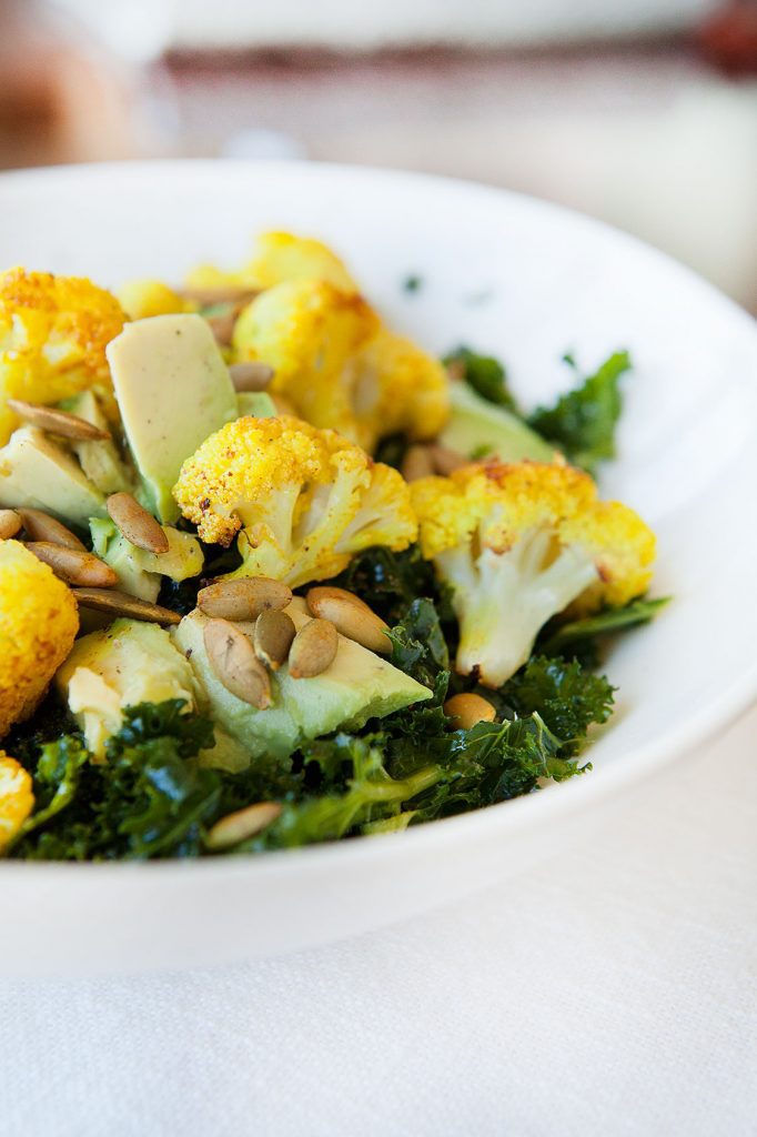 Turmeric Cauliflower Kale Salad with Roasted Pepitas