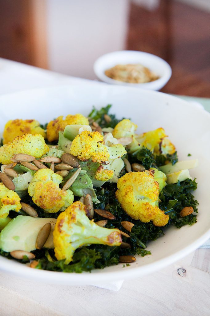 Turmeric Cauliflower Kale Salad with Roasted Pepitas