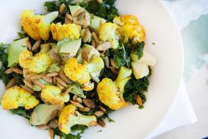 Turmeric Cauliflower Kale Salad with Roasted Pepitas