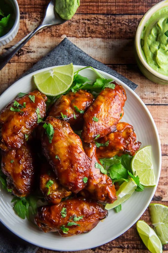 CHIPOTLE BBQ WINGS WITH AVOCADO CREAM