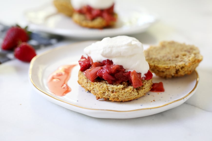 GLUTEN FREE SHORTCAKES WITH ROASTED STRAWBERRIES & RHUBARB