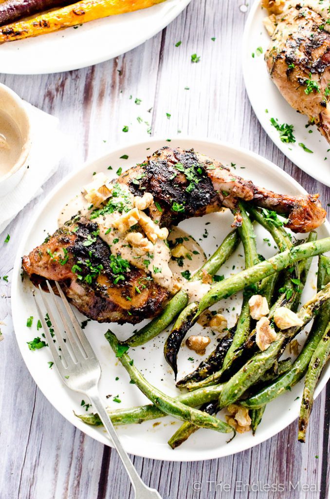 GRILLED MUSTARD CHICKEN WITH CREAMY WALNUT SAUCE