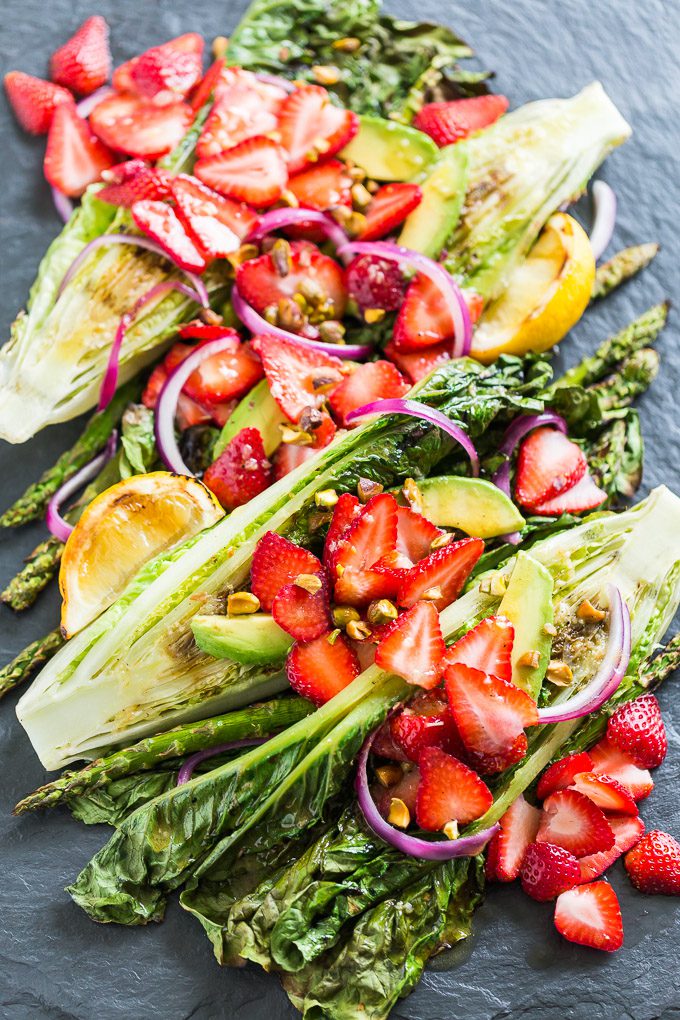 GRILLED ROMAINE SALAD WITH STRAWBERRIES AND FENNEL VINAIGRETTE