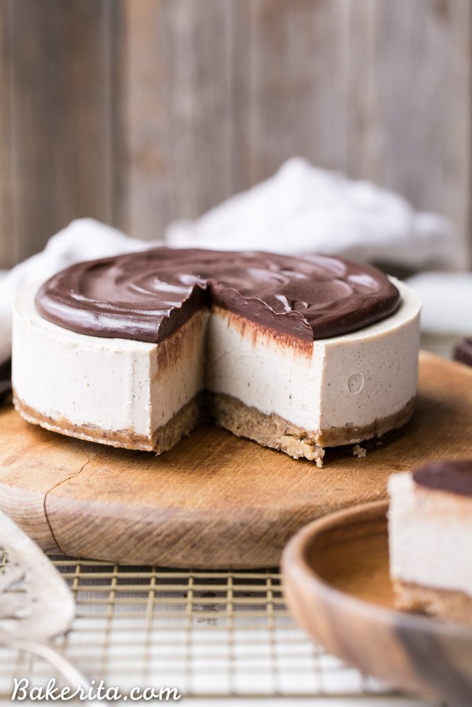 NO-BAKE VANILLA BEAN CHEESECAKE WITH CHOCOLATE GANACH