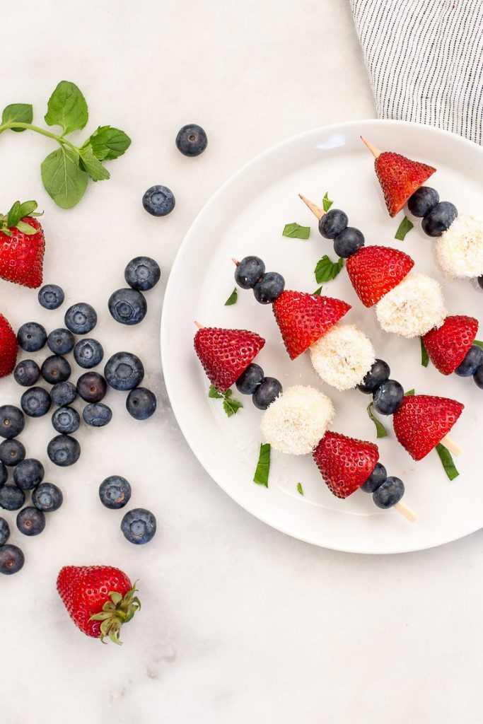 PATRIOTIC FRUIT KABOBS WITH COCONUT