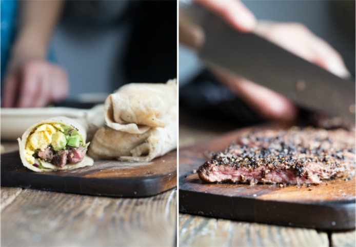 PEPPER CRUSTED SKIRT STEAK BREAKFAST TACOS