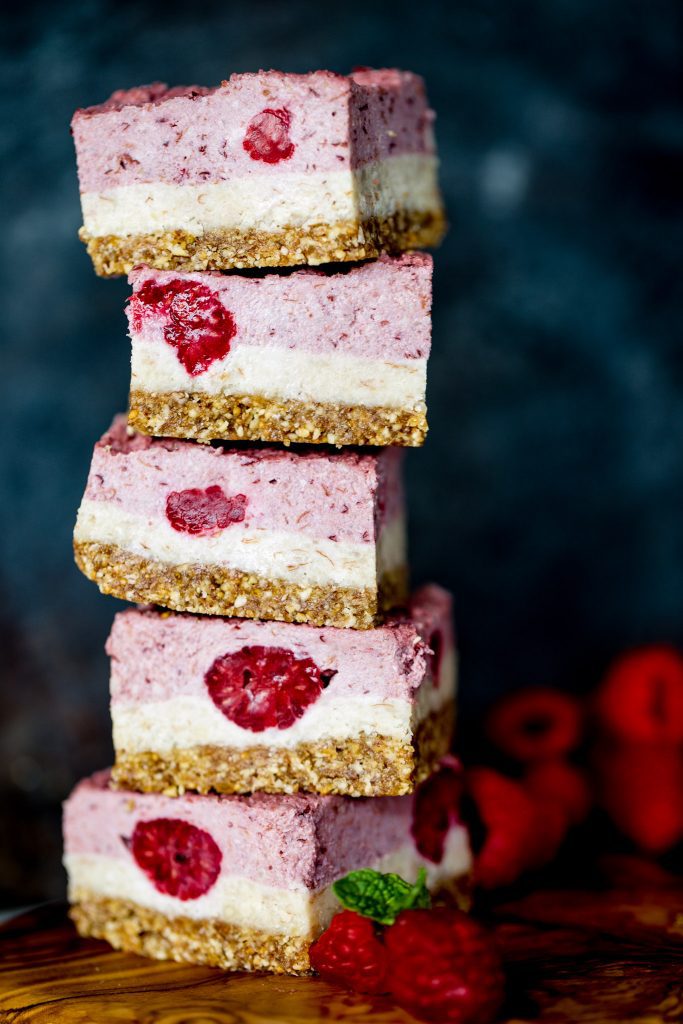 RAW CASHEW, CHERRY, AND RASPBERRY LAYER BARS WITH ALMOND FIG CRUST