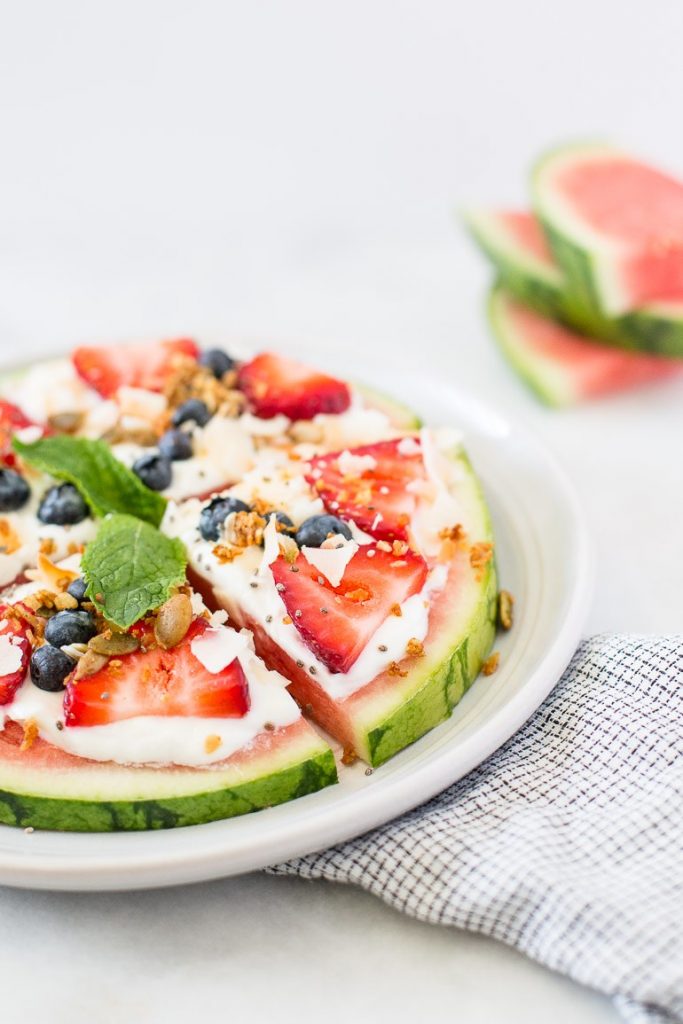VEGAN WATERMELON FRUIT PIZZA WITH TOASTED COCONUT