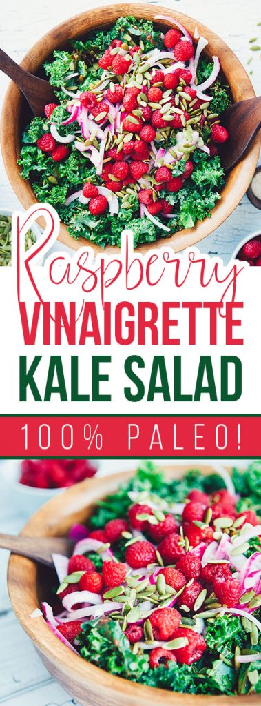 This Winter Kale Salad with Raspberry Vinaigrette recipe is easy to make, healthy and totally delicious. A crowd pleaser that truly goes with any dish!