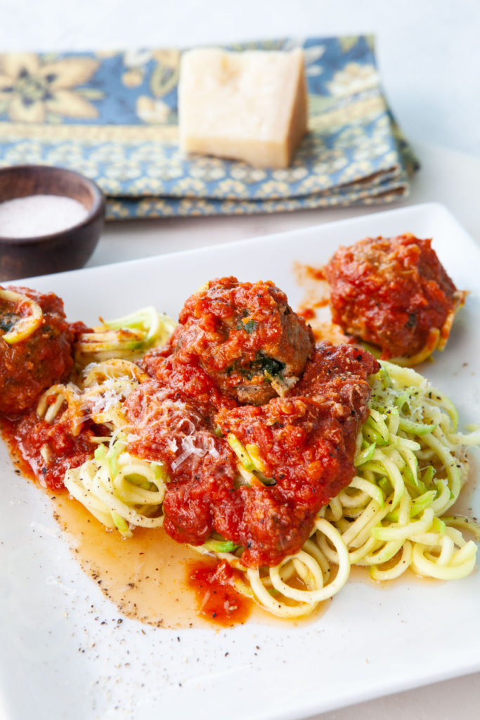 Baked Italian Meatballs with Zoodles