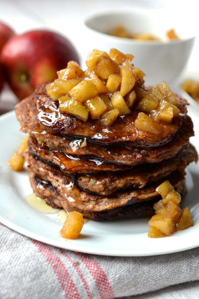 Apple Cinnamon Pancakes Topped with Stewed Apples