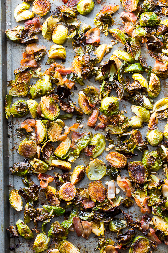 Garlic Balsamic Roasted Brussels Sprouts with Bacon