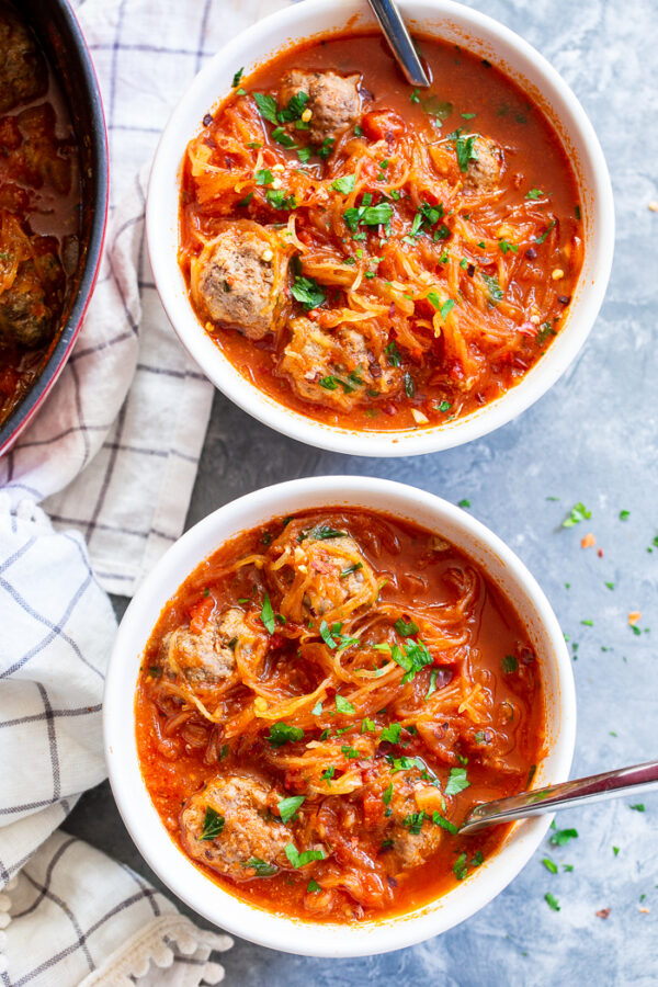Paleo Spaghetti and Meatball Soup