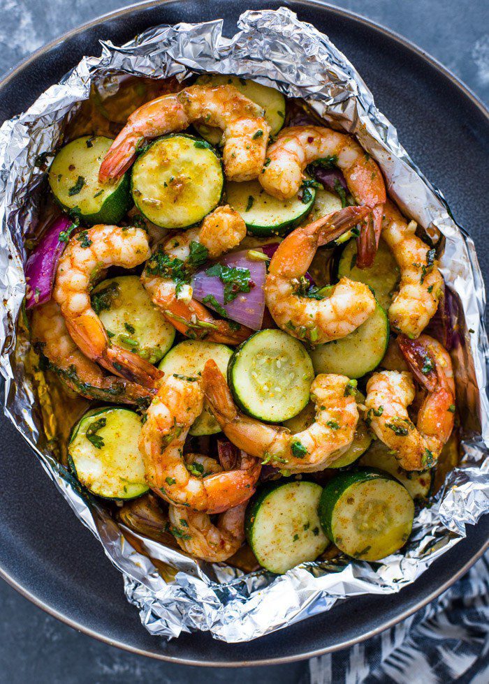 Garlic Shrimp and veggie Foil Packs