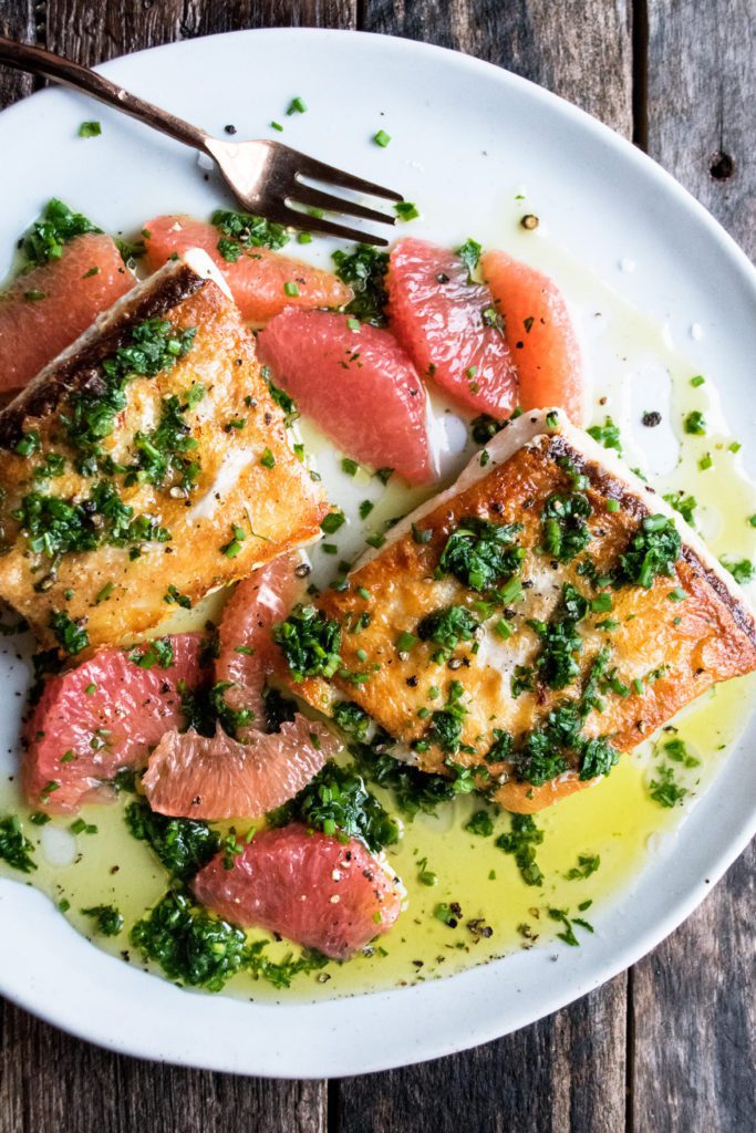 Halibut with Salsa Verde and Grapefruit